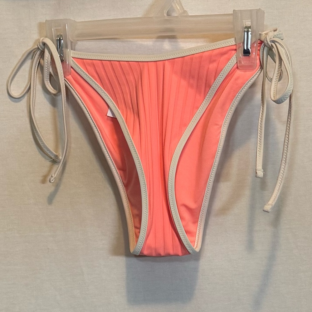 AA-419 Aerie NWT Cheekiest Ribbed Side Tie Pink & White Bikini Bottoms Size‎ M